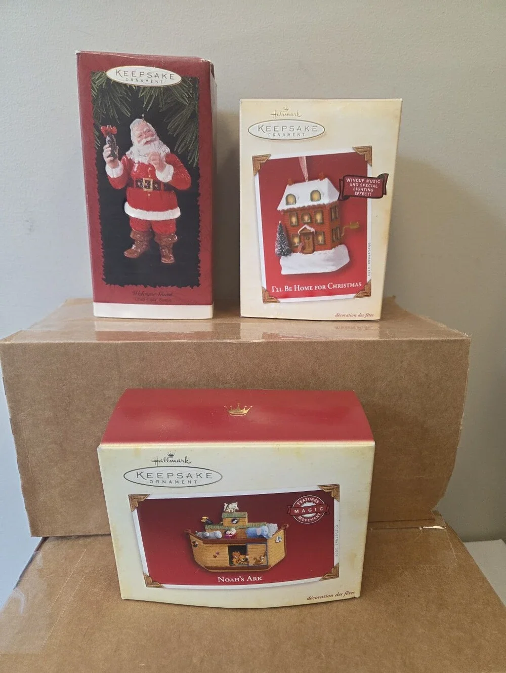 Set of 3 Hallmark Christmas Ornaments--Excellent Condition--Santa, Noah's Ark